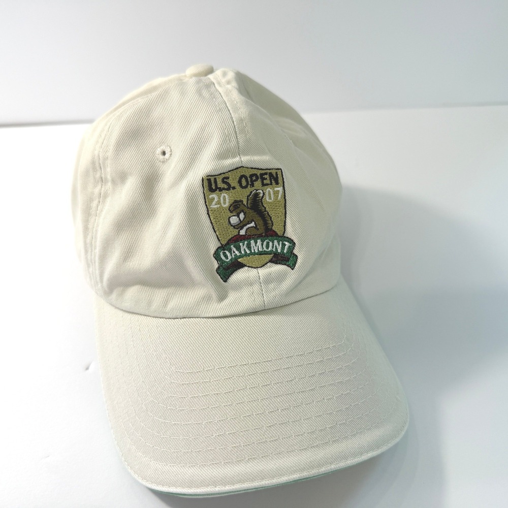 USGA 2007 US Open Oakmont Member Hat Cream Green Adjustable Golf Cap Mascot